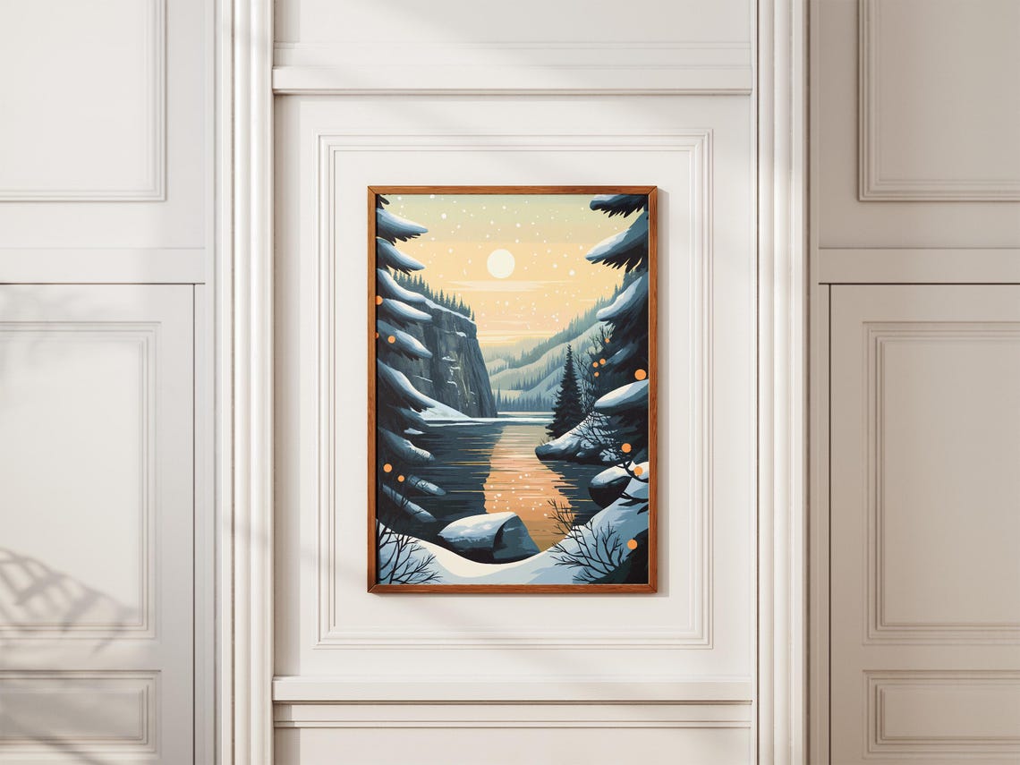 New River Gorge Snowy River Canyon Glowing at Sunset Winter Poster - Image 2