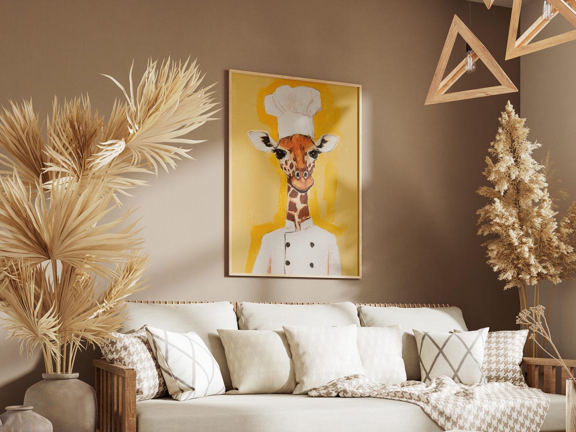 Giraffe Chef Art Print Kitchen Decor Funny Animal Poster Quirky Wall Restaurant Gift For Portrait Foodie - Image 3