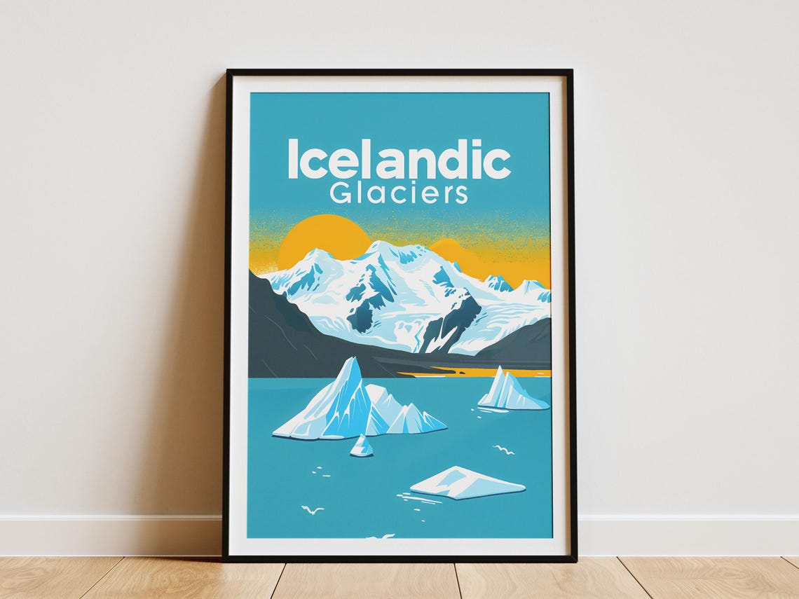Icelandic Glaciers Arctic Golden Sun Iceberg Landscape Poster