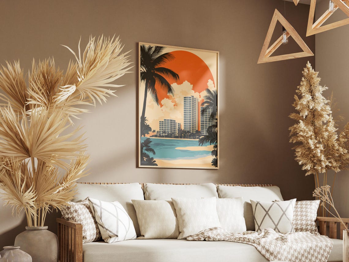 Paradise Island Bahamas Retro Resort Skyline Orange Sun Poster - Image 3