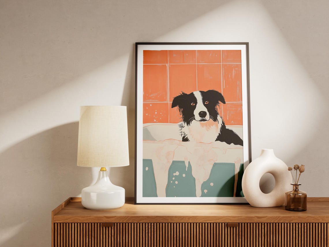 Border Collie Dog in Bubble Bath Tub Funny Pet Bathroom Poster - Image 4