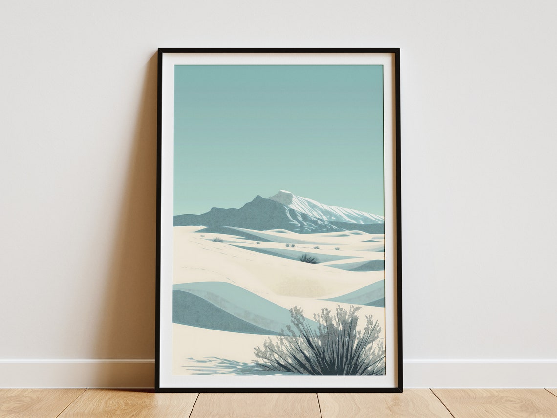 White Sand Dunes and Distant Peak in Soft Minimalist Nature Print