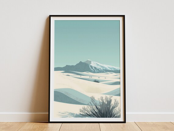 White Sand Dunes and Distant Peak in Soft Minimalist Nature Print