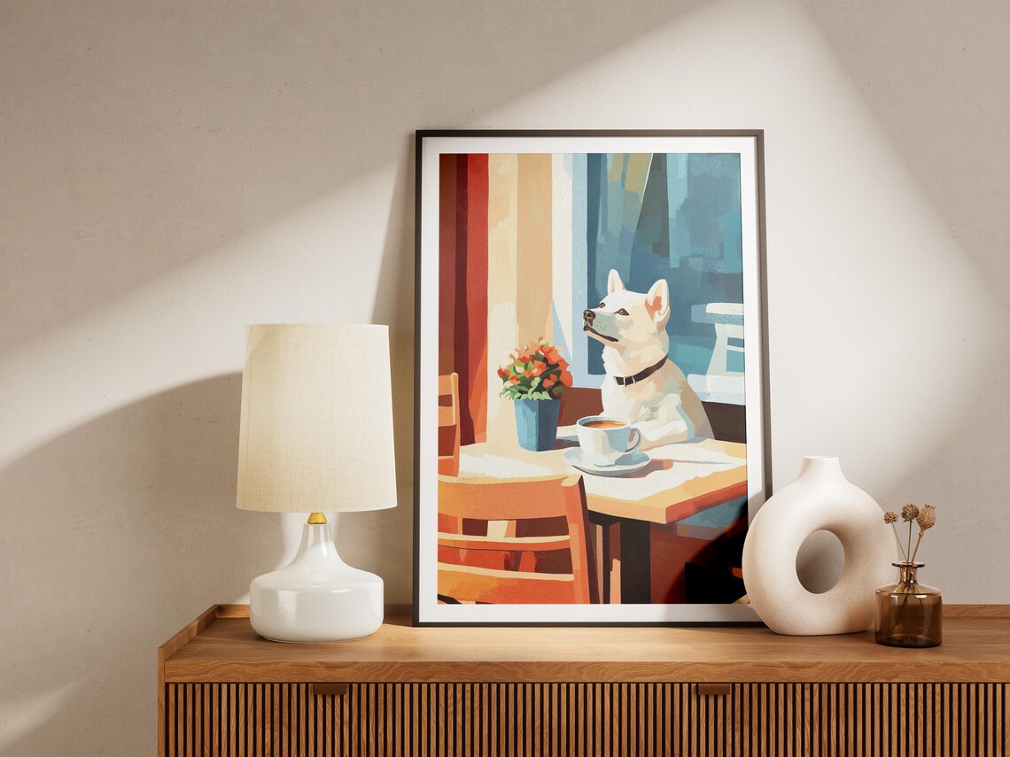 White Husky Coffee Poster Dog Cafe Wall Decor Animal Lover Gift Decor - Image 4