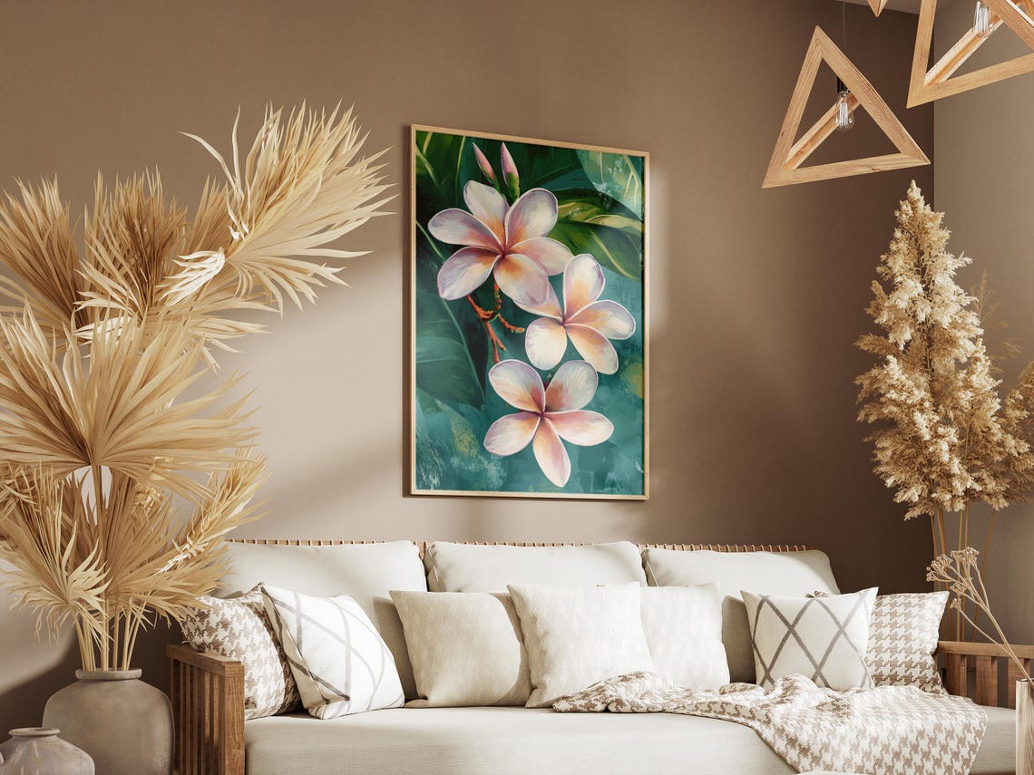 Tropical Frangipani Flowers Botanical Art Print - Image 3