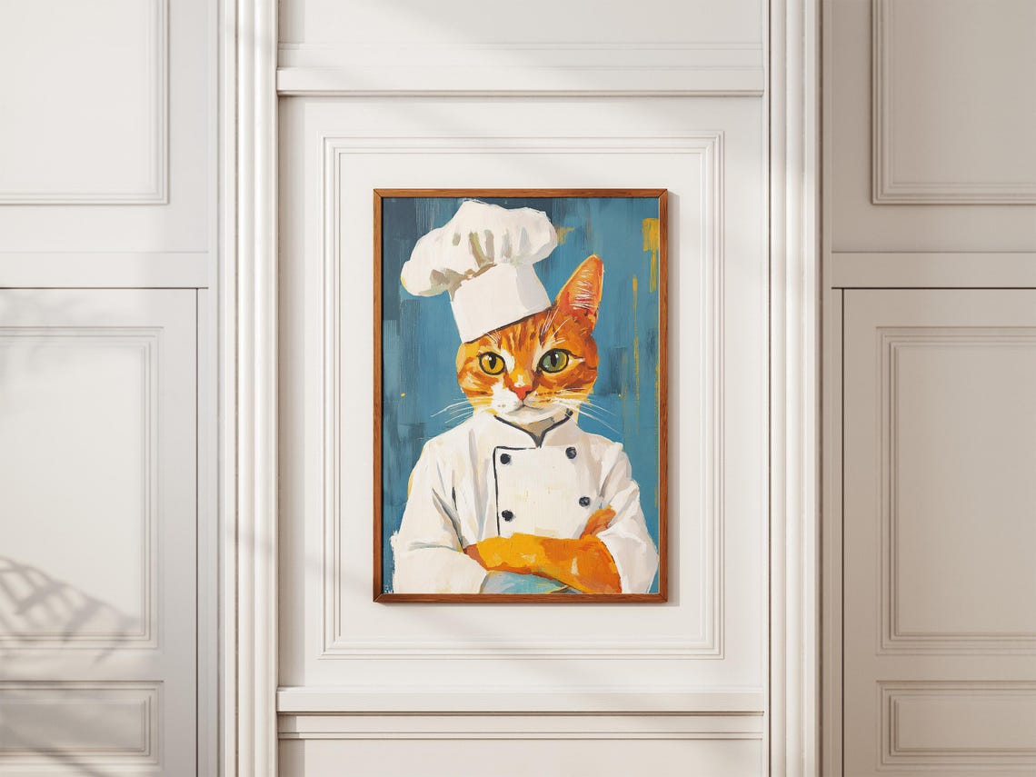 Ginger Cat Chef Whimsical Orange Tabby Portrait Kitchen Poster - Image 2