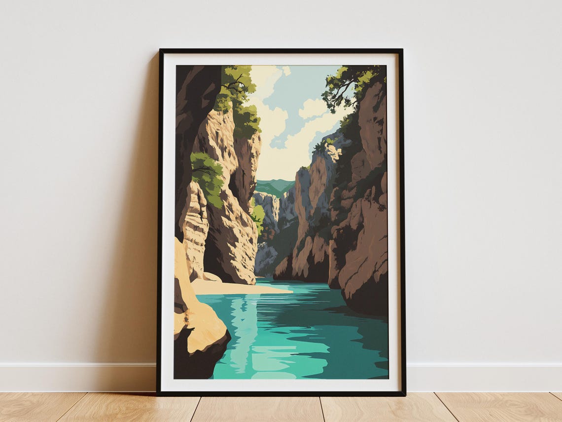 Samaria Gorge Crete Rocky Canyon Turquoise River Trail Poster