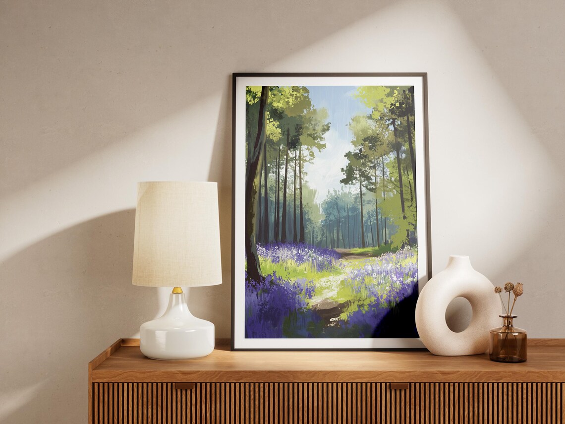 Purple Bluebell Woodland Forest Path Spring Flower Field Poster - Image 4