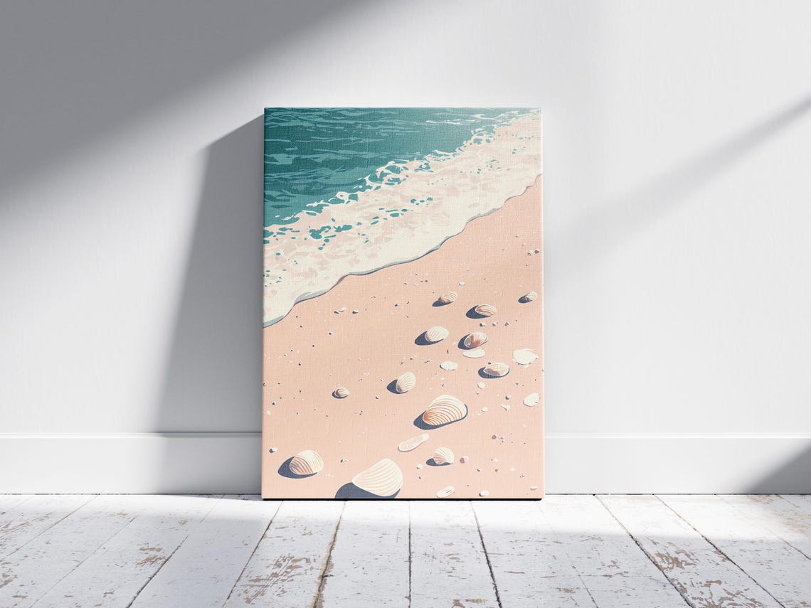 Scattered Seashells on Shore Surf Teal Wave Coastal Summer Wall Art - Image 2