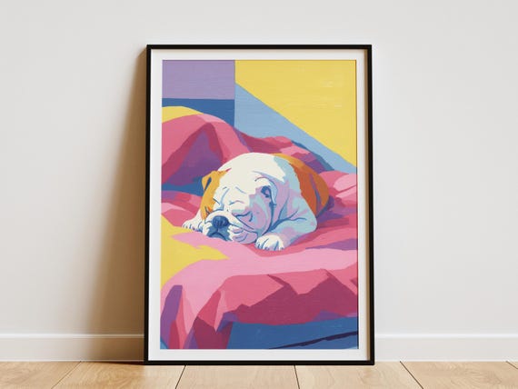 Matisse Style Sleeping Bulldog Art Print Gouache Painting Abstract Pet Wall Colorful Dog Lover Gift Modern Animal Bedroom Decor Vibrant