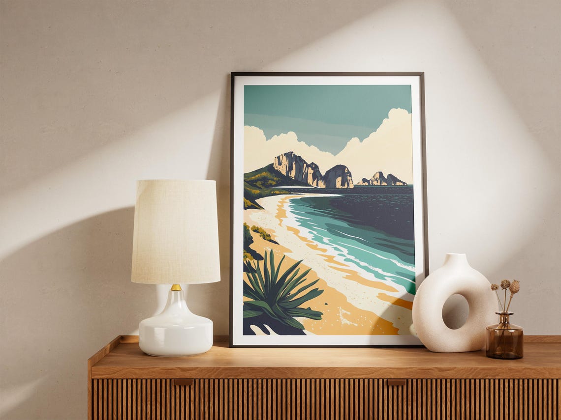 White Cliffs Turquoise Beach Agave Plants Coastal Landscape Poster - Image 5