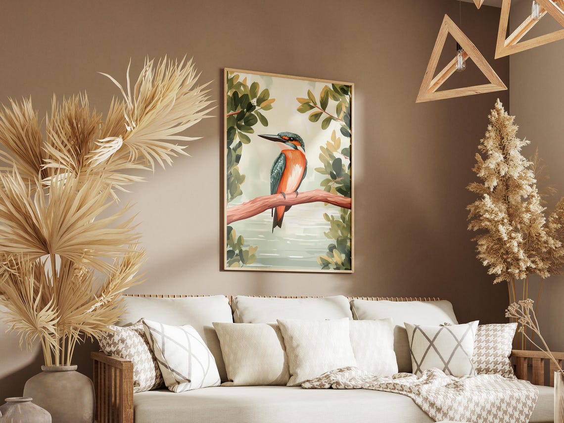 Kingfisher Perched on a Branch Over Water Coastal Bird Poster - Image 3