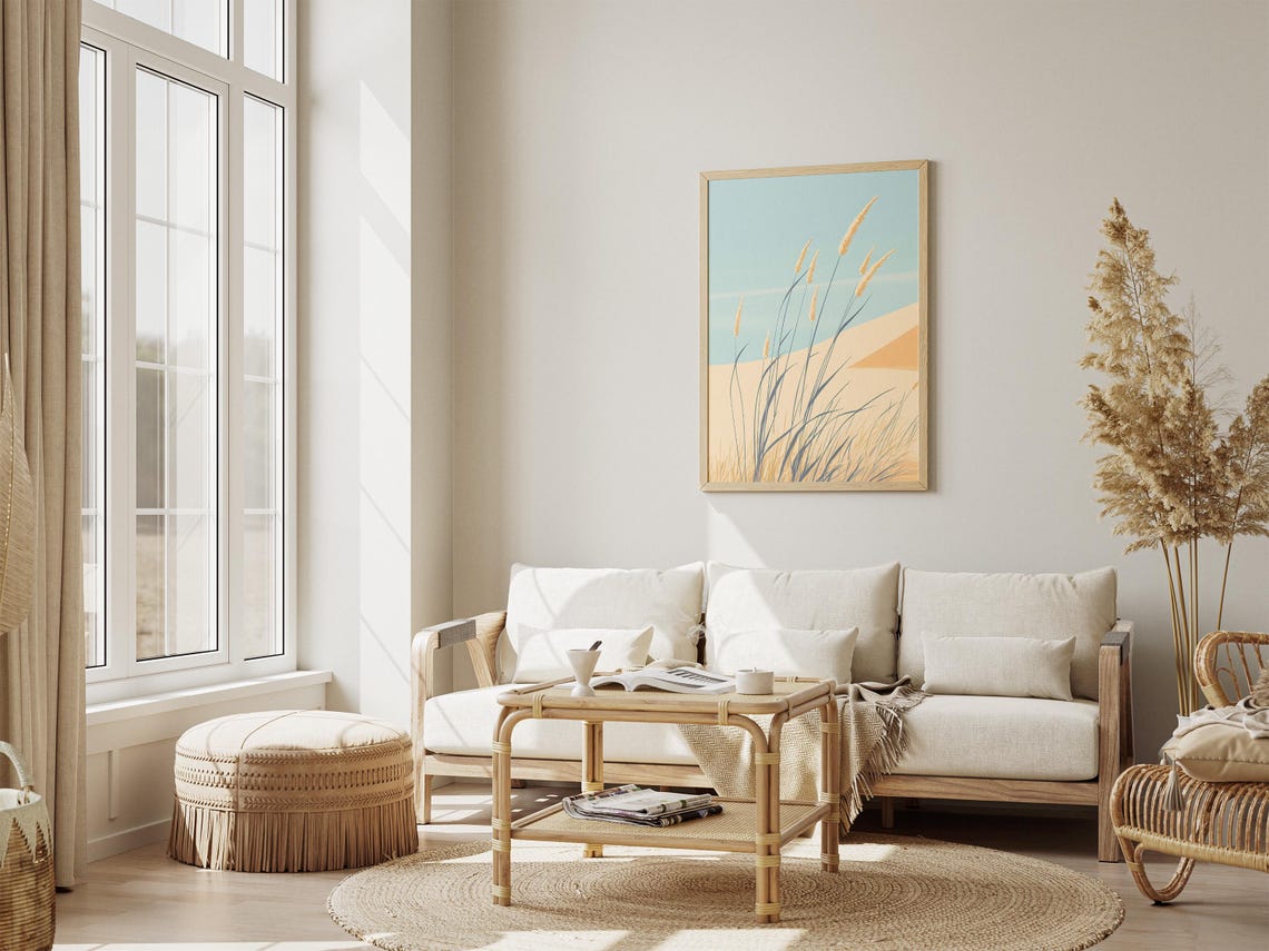 Golden Dune Grass Under Pale Blue Sky Minimalist Coastal Poster - Image 4