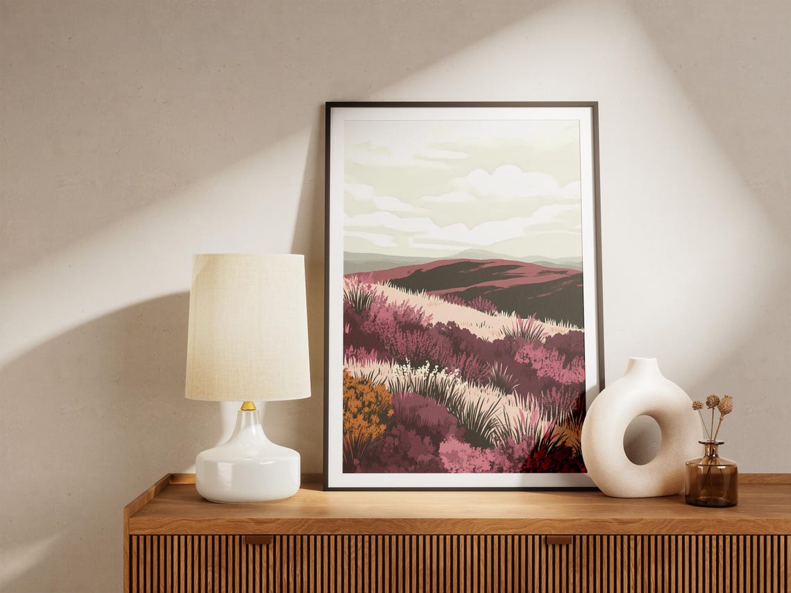 Mauve Heather Moorland Hills Quiet Serene Calm Landscape Poster - Image 5