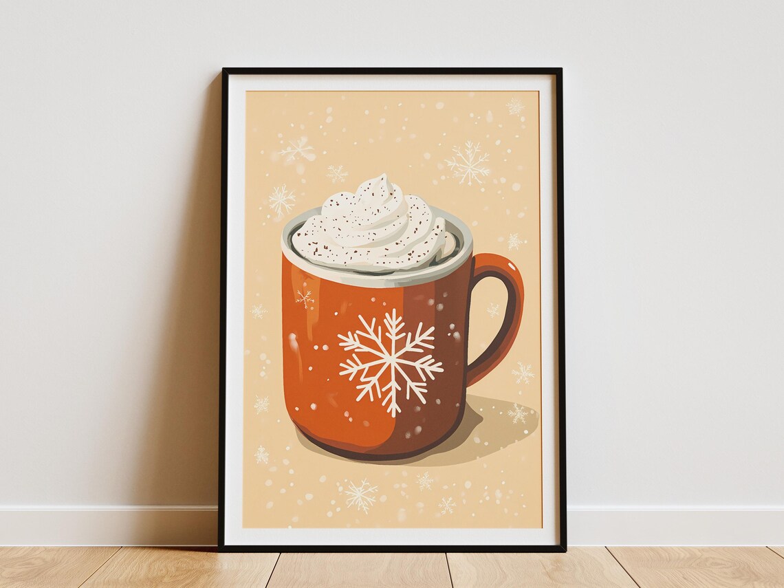 Hot Chocolate Mug With Whipped Cream Winter Snowflake Art Poster