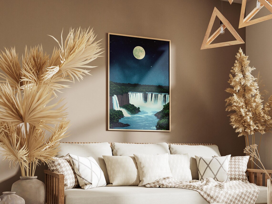 Iguazu Falls Argentina Brazil Moonlit Night Vintage Travel Poster - Image 3