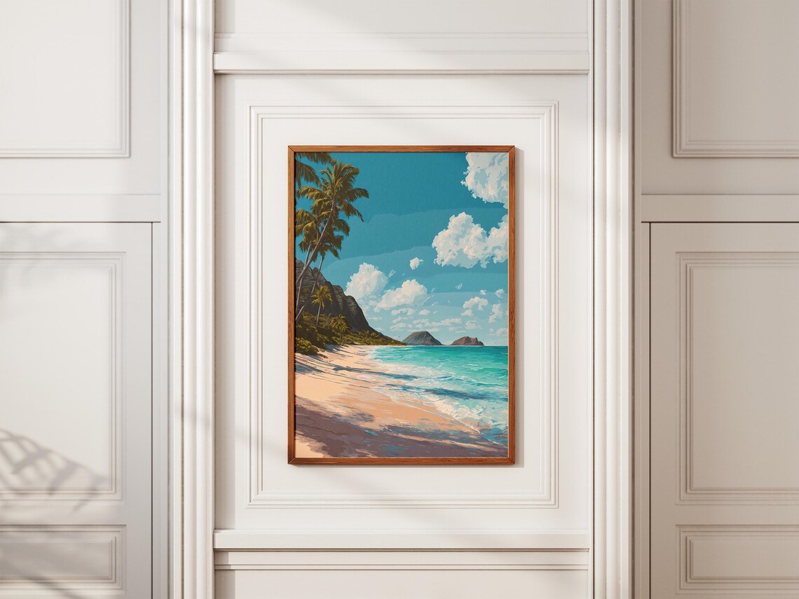 Island Tropical Beach Palm Trees Turquoise Water Travel Poster - Image 2
