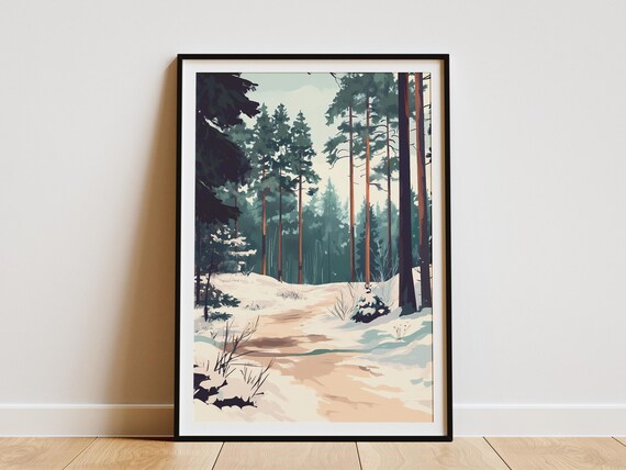 Winter Forest Poster Snowy Path Art Print Snow Covered Trees Winter Wonderland Decor Cabin Decor Hygge Home Decor Cozy Winter Print Nature