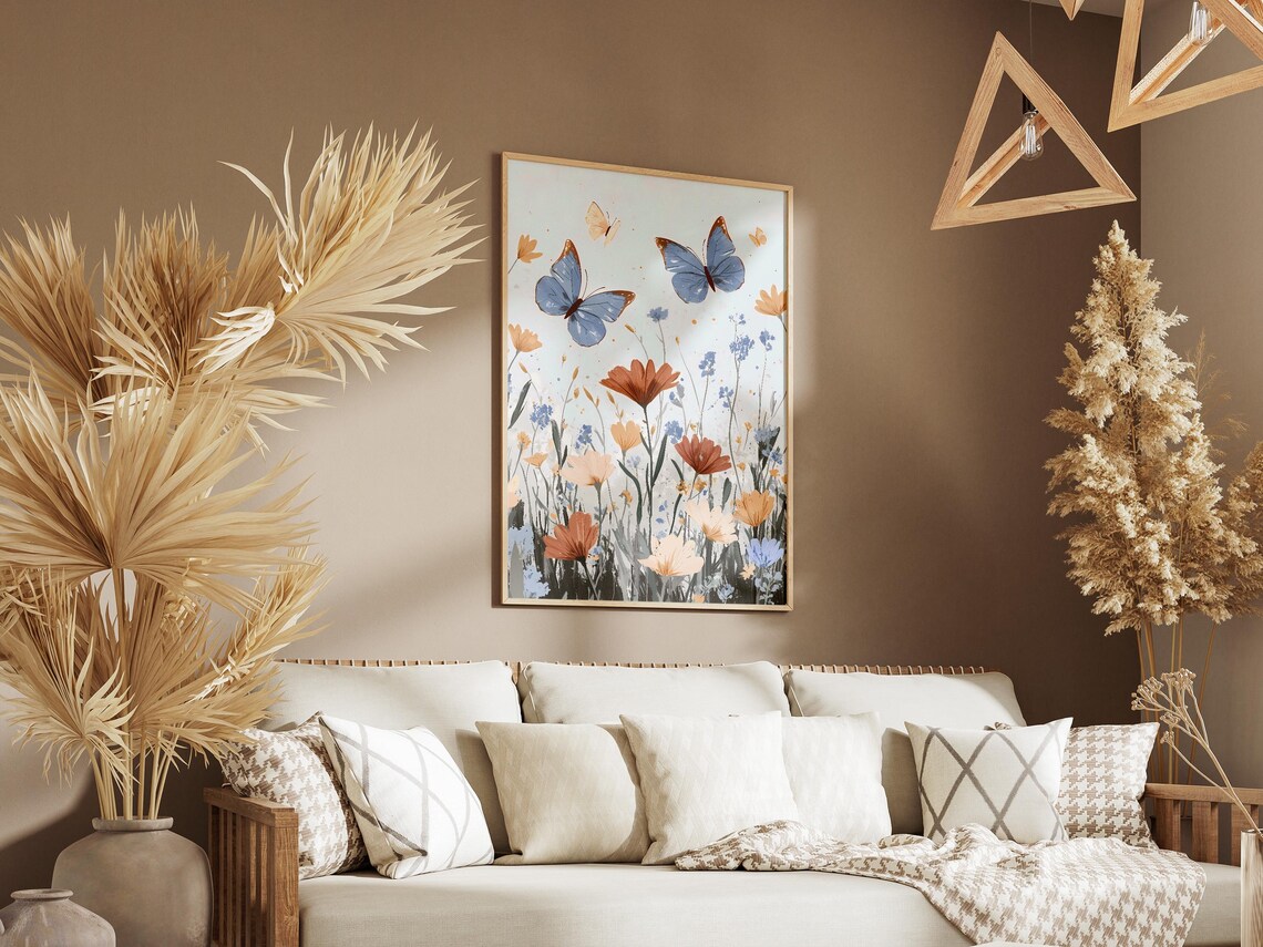 Blue Butterfly Meadow Wildflowers Botanical Garden Illustration Poster - Image 3