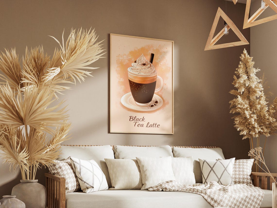 Black Tea Latte Whipped Cream Blush Pink Cafe Typography Drink Poster - Image 3