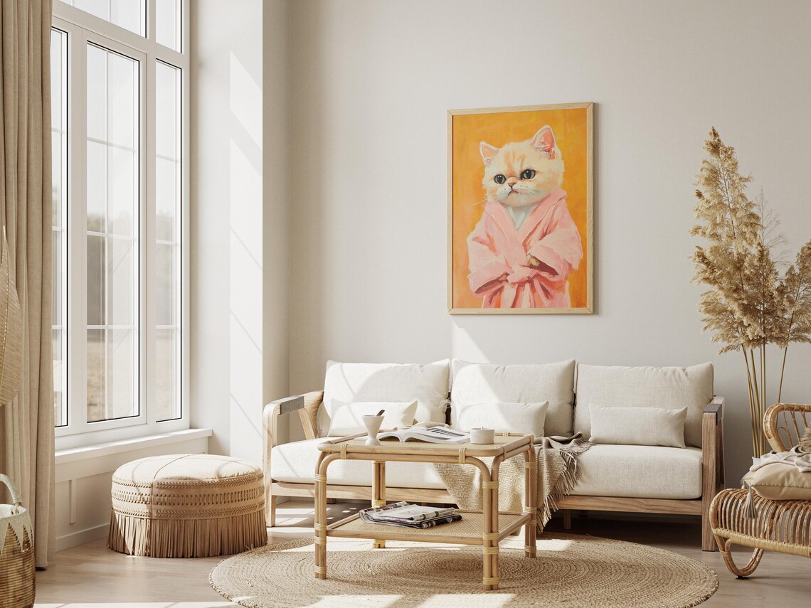 Cream Exotic Shorthair Kitten in Pink Robe Golden Art Poster - Image 3