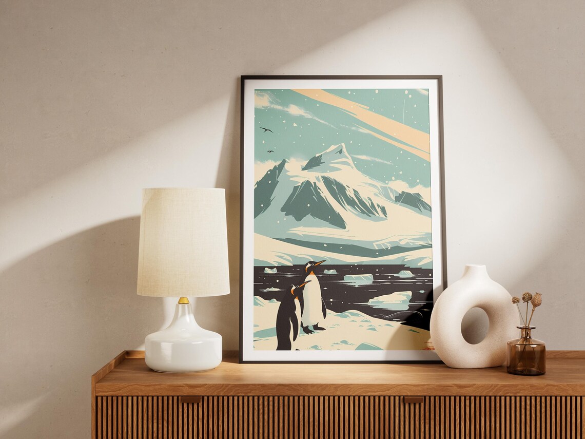 Penguins Ice Snowy Peak Vintage Illustration Antarctic Art Poster - Image 2