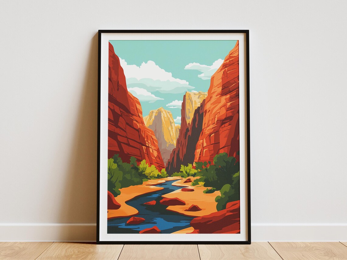 Zion National Park Poster Utah Canyon Landscape Print Southwest Desert Art Red Rock Canyon Wall Art Nature Scene Poster National Park Print