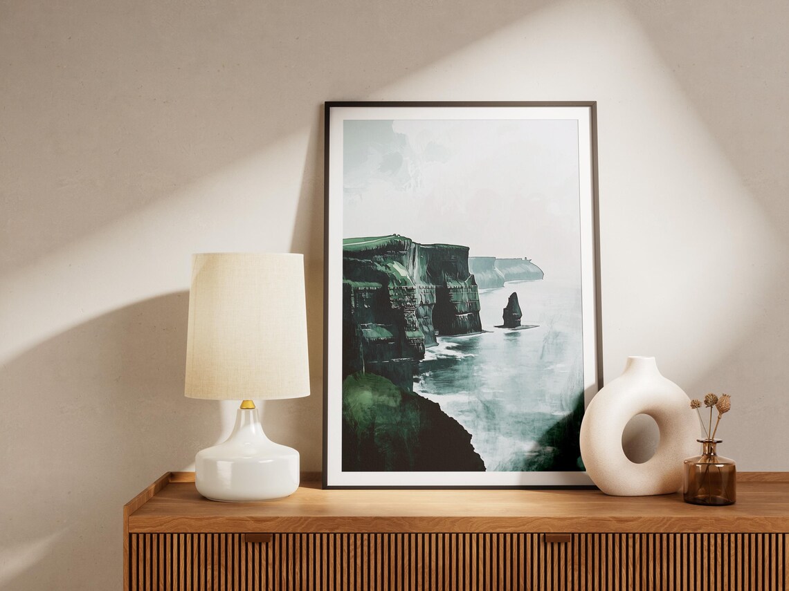 Cliffs Of Moher Ireland Misty Sea Cliffs Seascape Travel Art Poster - Image 4