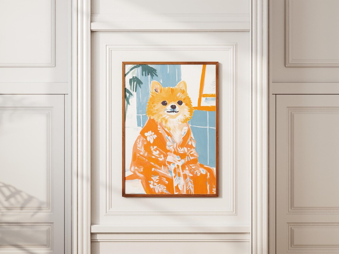 Pomeranian Orange Floral Robe Spa Portrait Cute Dog Art Poster - Image 2