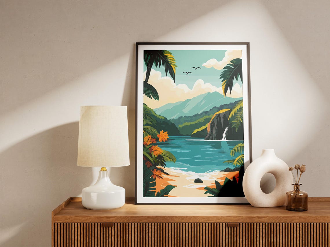 Costa Rica Tropical Beach Waterfall Palm Trees Lagoon Poster - Image 5