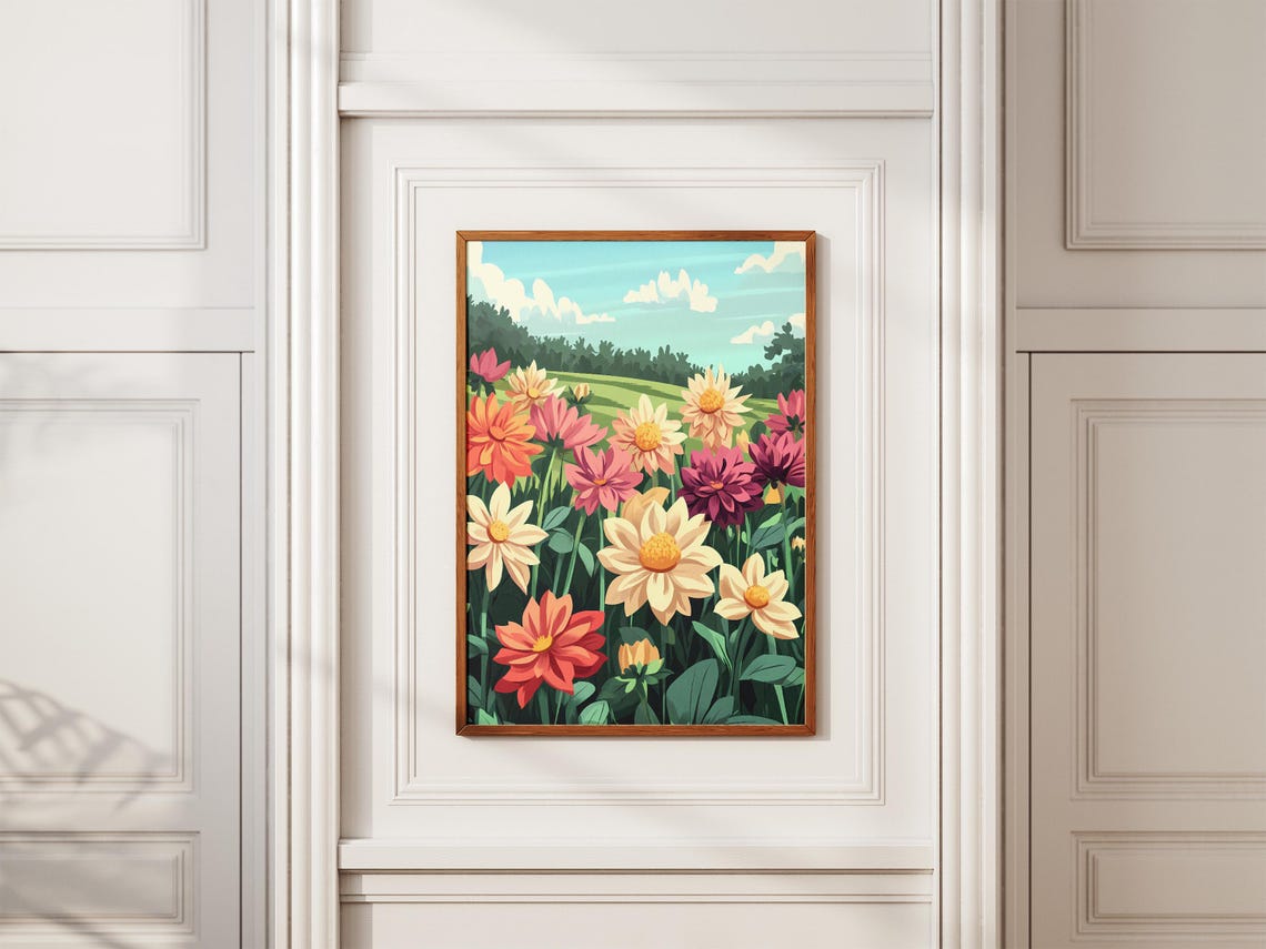 Colorful Dahlia Meadow Summer Garden Botanical Flower Poster - Image 2