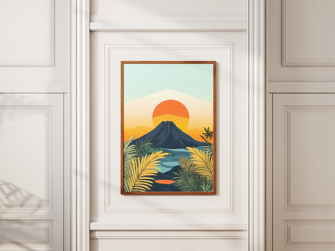 Jeju Island Volcano Crater Golden Sunset Palm Grove Korea Poster - Image 2