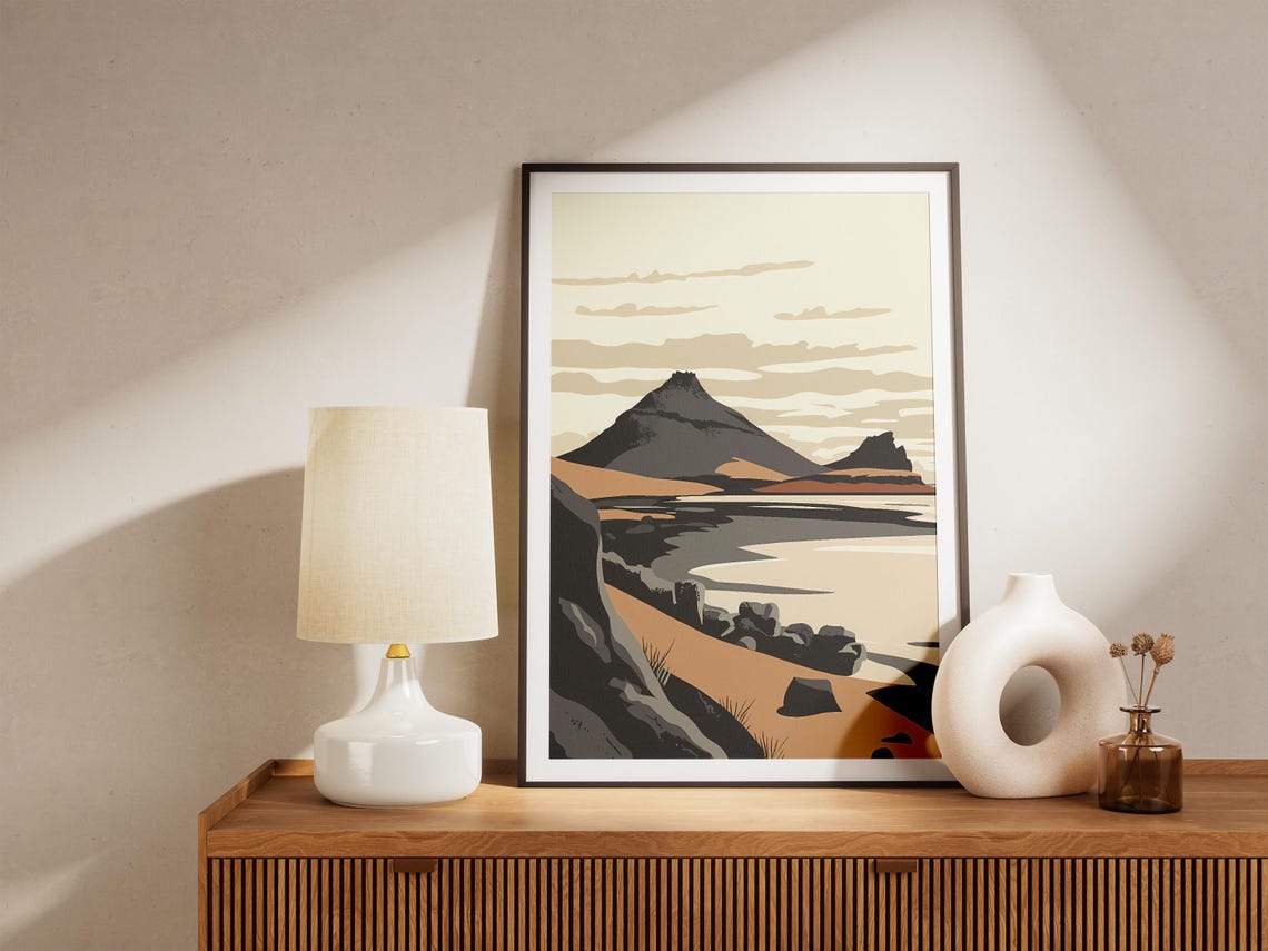 Black Sand Volcanic Coast With A Dark Peak Minimalist Art Poster - Image 5