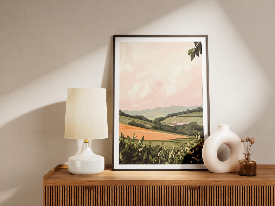 Green Rolling Fields With Golden Patch Peaceful Countryside Poster - Image 5