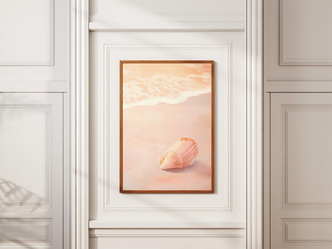 Seashell Beach Poster Minimalist Pink Seashell Print Ocean Wall Art Summer Beach Decor Coastal Home Decor Sandy Beach Art - Image 2