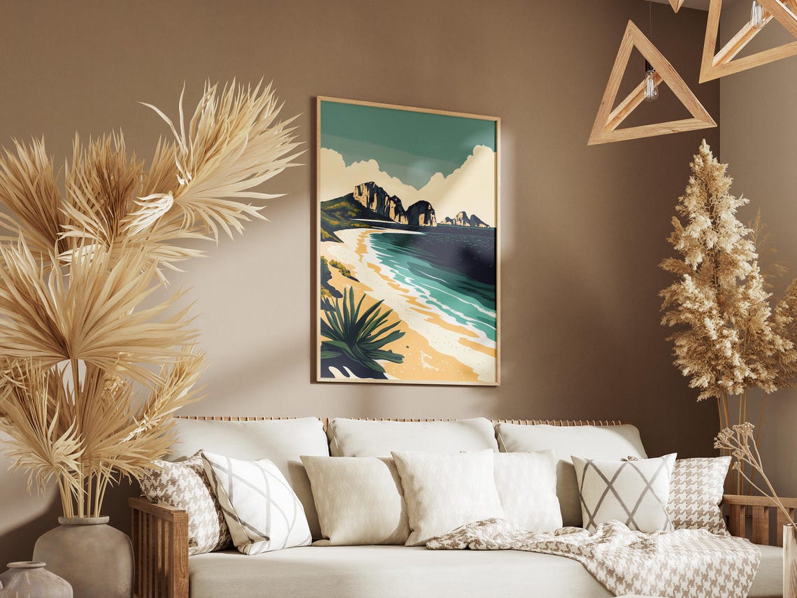 White Cliffs Turquoise Beach Agave Plants Coastal Landscape Poster - Image 3