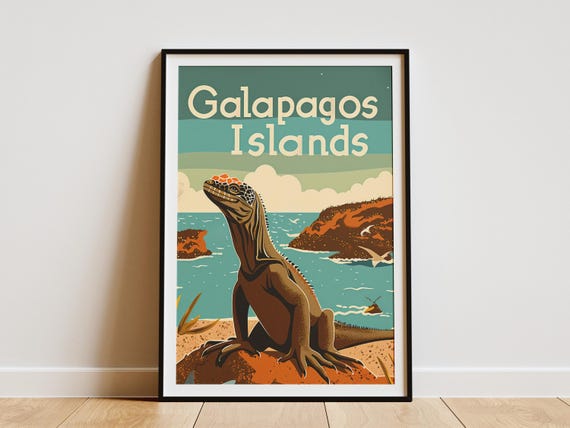 Galapagos Islands Ecuador Illustration Vintage Travel Poster Art Print Wall Decor