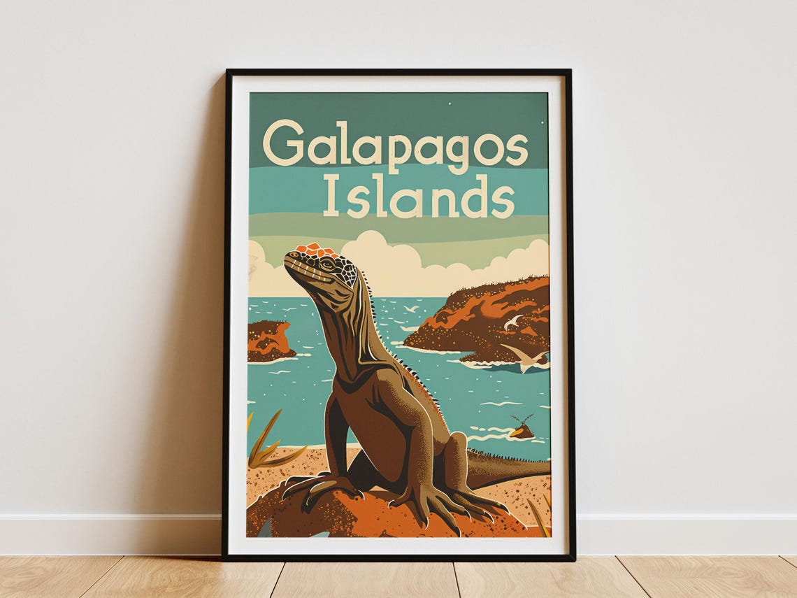 Galapagos Islands Ecuador Illustration Vintage Travel Poster Art Print Wall Decor