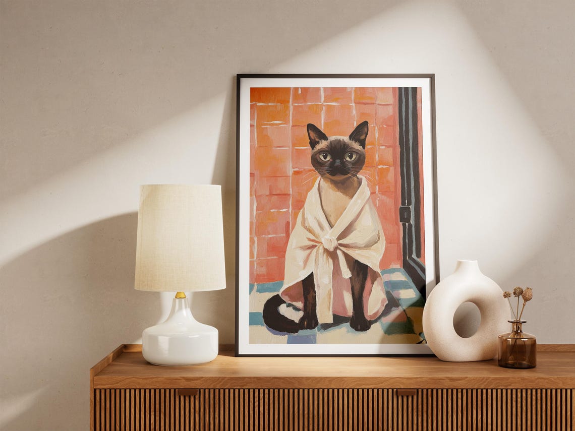 Tonkinese Cat Bathrobe Funny Bathroom Art Print - Image 4
