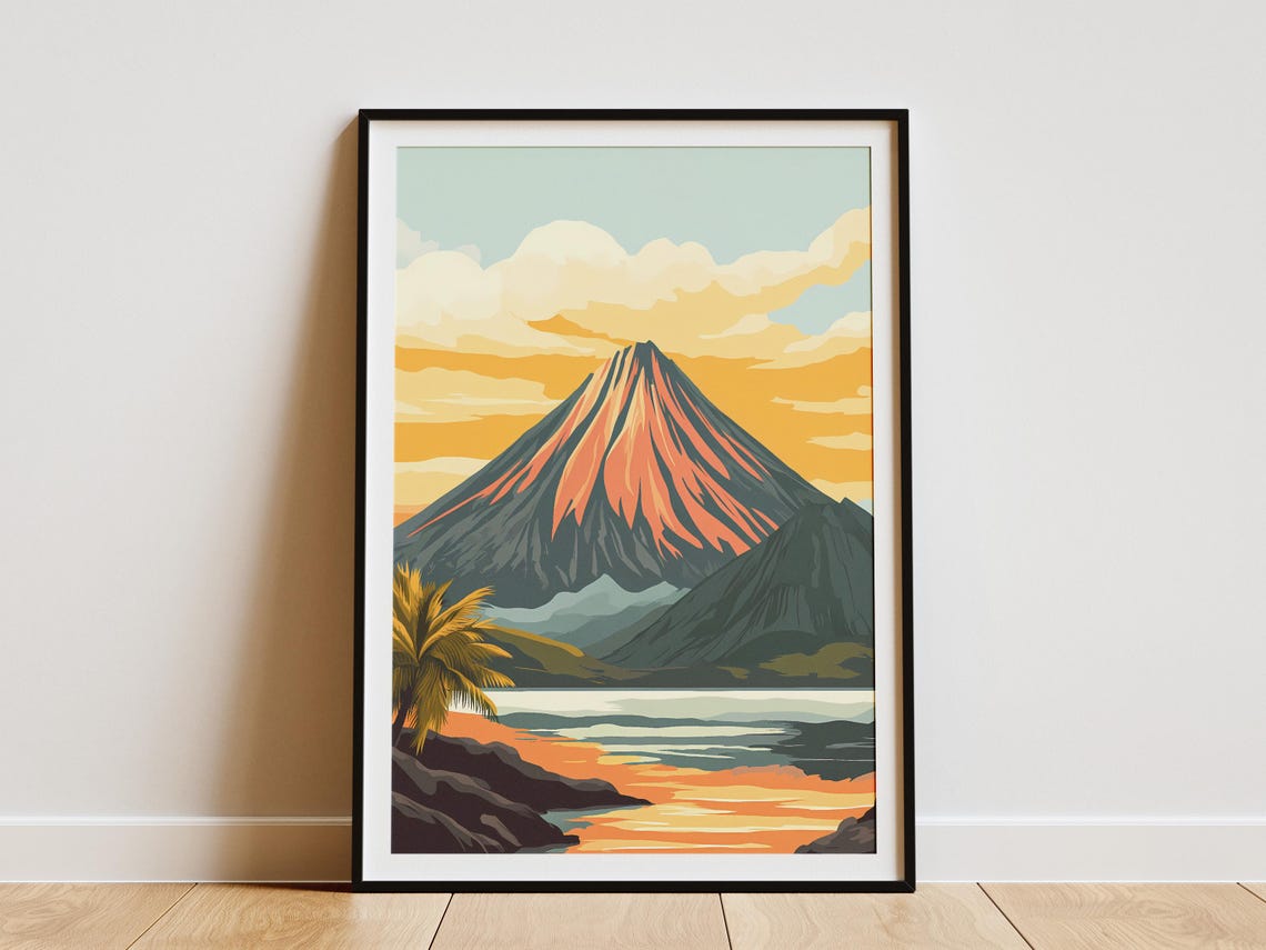 Mayon Volcano Perfect Cone Glowing Sunset Reflection Travel Poster
