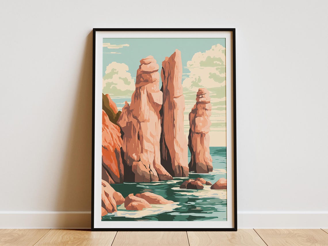 Red Sea Stack Rock Formations Rising From The Teal Sea Poster