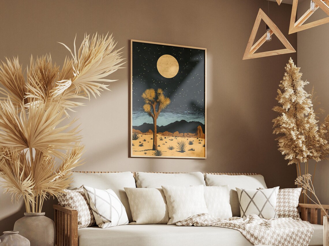 Joshua Tree National Park Desert Night Spiky Tree Moon Starry Art Poster - Image 3
