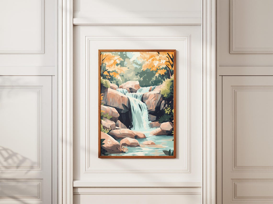 Forest Waterfall Cascading Over Rocks in an Autumn Wood Poster - Image 2