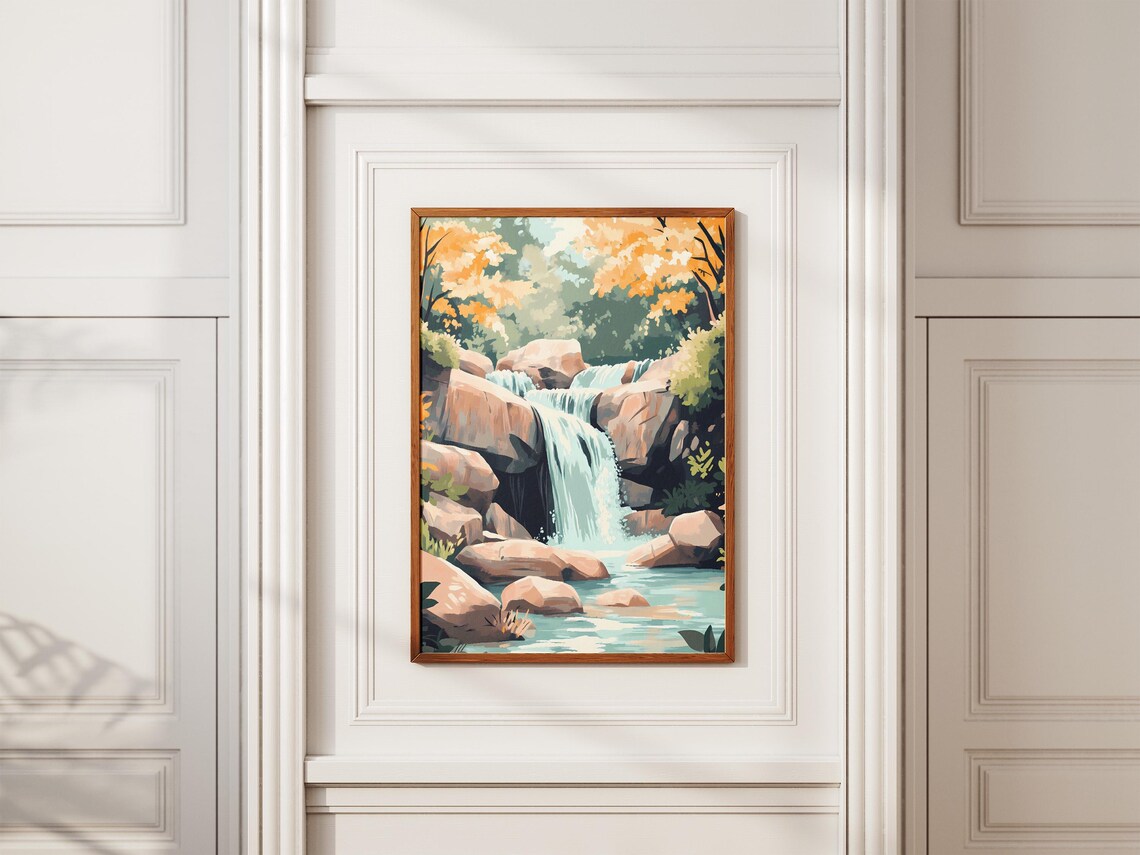 Waterfall Forest Poster Print Nature Art Calm Waterfall Forest Landscape Tranquil Scene Modern Art Peaceful Nature Green Forest Waterfall - Image 2
