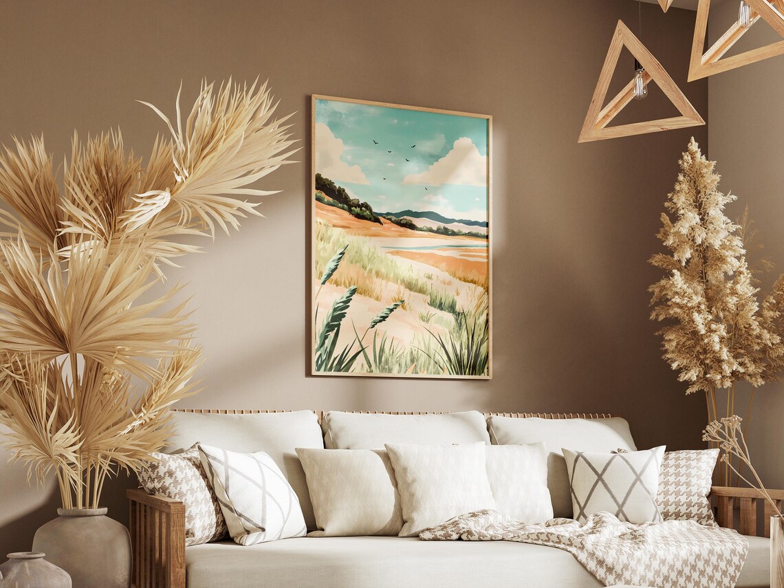 Peaceful Coastal Sand Dunes Beach Grass Watercolor Landscape Poster - Image 3