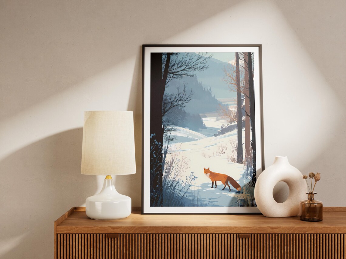 Red Fox Snowy Forest Winter Wildlife Nature Landscape Poster - Image 4