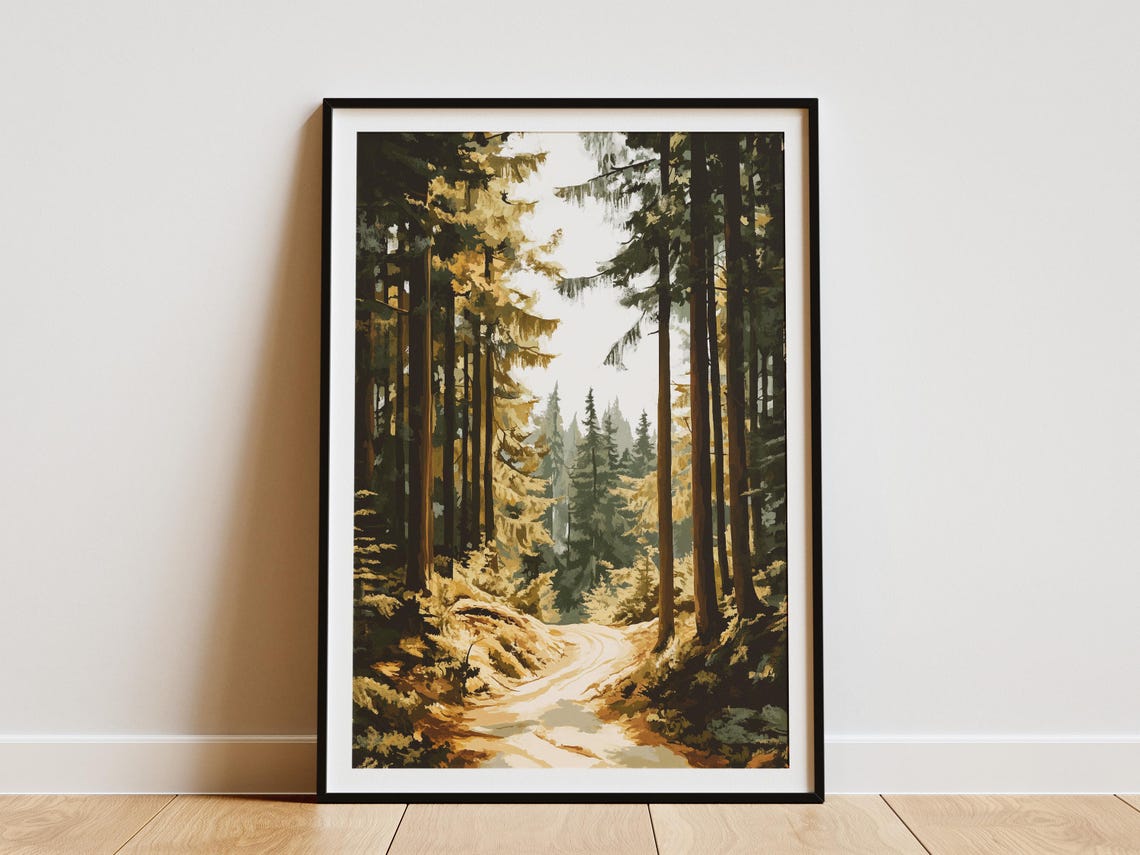 Oregon Sunlit Forest Path Tall Pines Pacific Northwest Poster