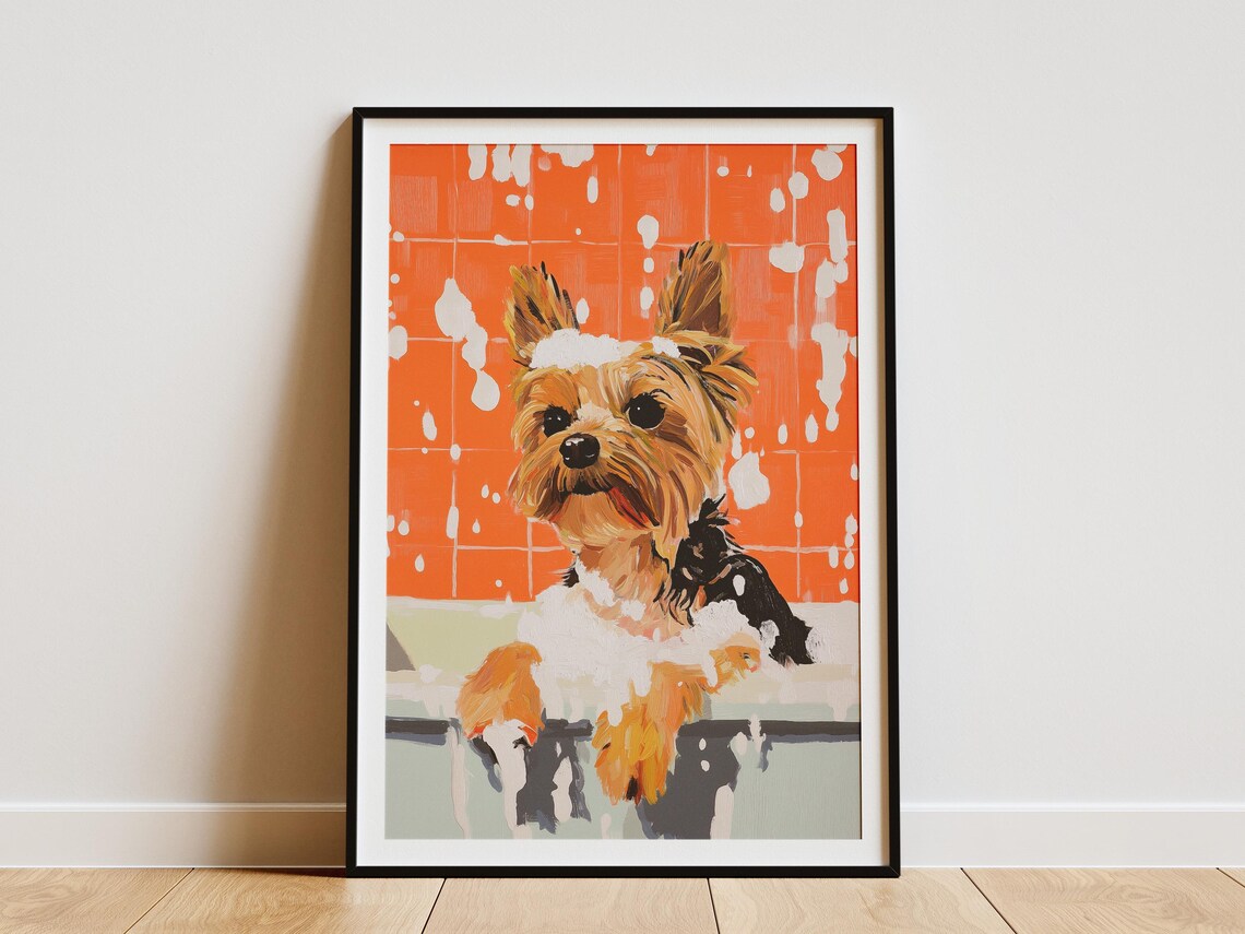 Yorkshire Terrier Foamy Bubble Bath Puppy Bathroom Humor Poster