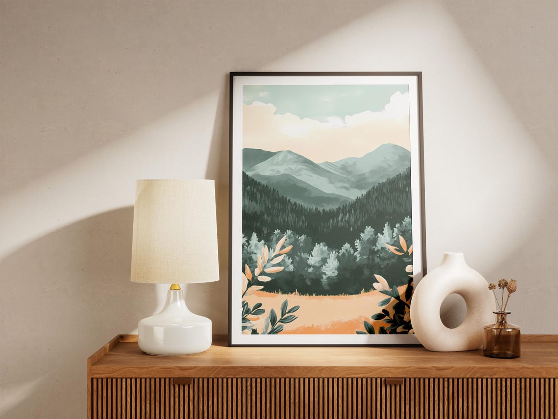 Misty Pine Forest Mountains Rising Above a Golden Meadow Poster - Image 5