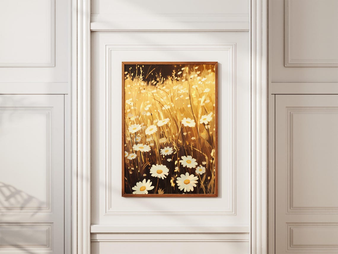 White Daisies in a Golden Wheat Field Poster With Warm Sunset Glow - Image 2